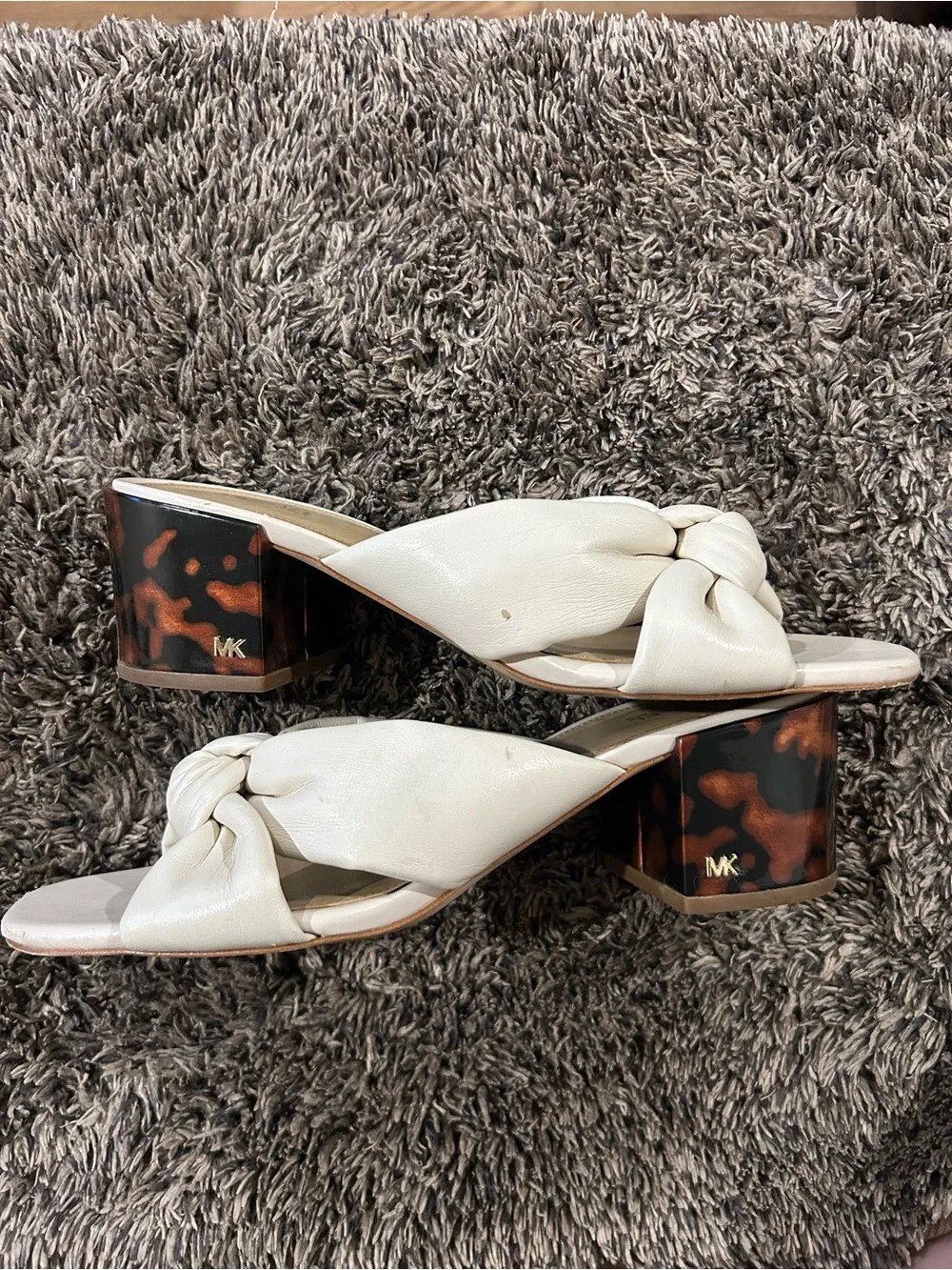 Michael Kors White Knotted Leather Slide Mules